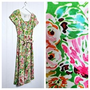 Coldwater Creek Floral Midi Dress - Green and Pink